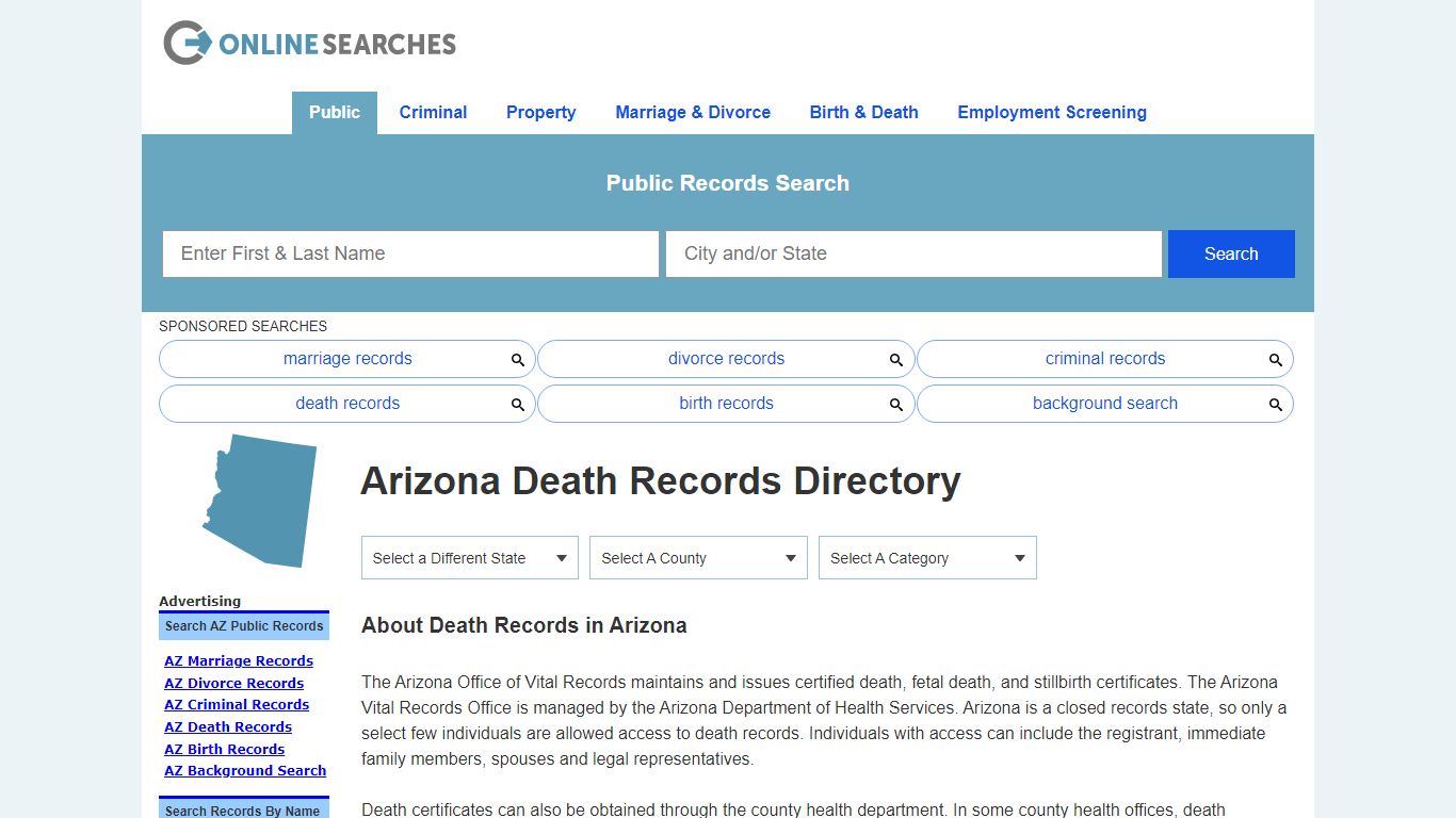 Arizona Death Records Search Directory - OnlineSearches.com