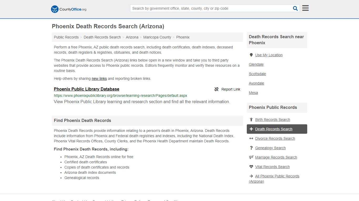 Phoenix Death Records Search (Arizona) - County Office